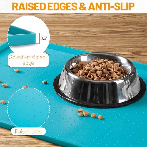 Hubulk Dog Feeding Mat,100% Waterproof BPA Free Silicone Pet Food and Water Bowl Placemat,Dishwasher, High Raised Edge to Prevent Spills,Nonslip Tray to Stop Messes on Floor (24"x16"x0.5", Teal) - color: Green(Teal), size: 24"l X 16"w
