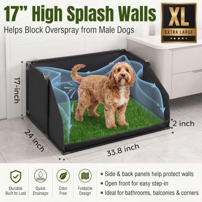 Zhehao Dog Grass Pad with Tray for Small Medium Dogs, 33.8 x 24 Inch Artificial Turf Potty with 17 Inch High Wall, Foldable Indoor Dog Litter Box Pee Pad Holder for Apartment Balcony Rv Training