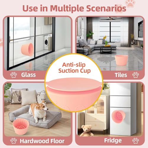 Dog Slow Feeder Lick Bowl, Non-Slip Dog Licking Treat Dispenser, Slow Feeder Bowls for Small Medium Large Breed Dogs, Anxiety Relief & Anti-Choking, BPA Free Silicone (Pink, 1.6 Cup) - color: Pink