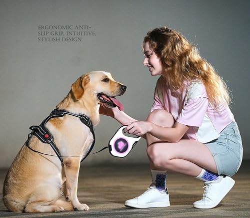 Rechargable Super Bright LED Flashlight Color Streamer Ring Anti-Tangle Retractable Sturdy Nylon Dog Leash, 16-ft Long, 3/8-in Wide (White) - color: WHITE