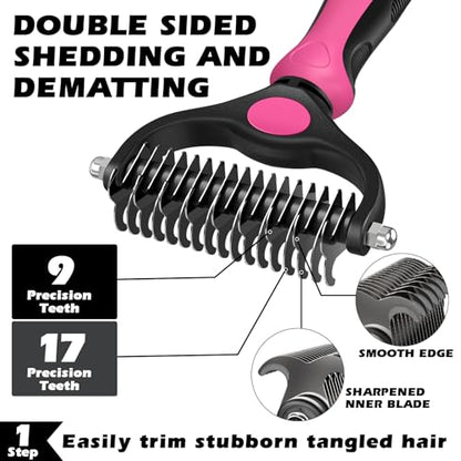 Professional 3PCS Self Cleaning Slicker Brush & Pet Grooming Rake & Flea Comb for Dogs,Cats and Horses | Double-Sided Dematting Comb & Skin Friendly Deshedding Grooming Tool | Pet Supplies (Red) - color: Red