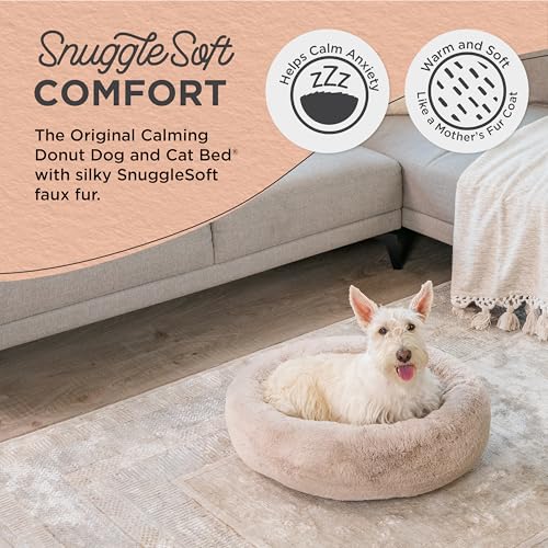 Best Friends by Sheri SnuggleSoft Faux Fur Calming Donut Bed for Dogs, Brown, Small, 23x23 - color: Rabbit Faux Fur Brown, style: Small