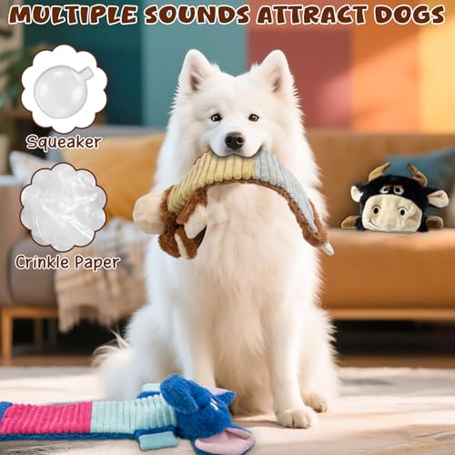 No Stuffing 3 Pack Dog Squeaky Toys,Dog Chew with Crinkle and Squeaker, Cute Animal Plush to Keep Them Busy, Suitable for Large to Small Breeds - color: Blue,balck,khaki