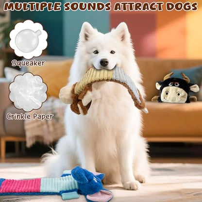 No Stuffing 3 Pack Dog Squeaky Toys,Dog Chew with Crinkle and Squeaker, Cute Animal Plush to Keep Them Busy, Suitable for Large to Small Breeds - color: Blue,balck,khaki