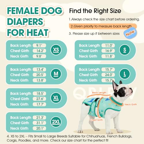 QBLEEV Dog Diapers Overalls, Escape Proof Full Body Female Male Dog Diapers with Suspenders, Reusable Washable Period Pants for in Heat Incontinence, 2-1Detachable Doggie Onesie with Tail Hole - color: Green, size: XS