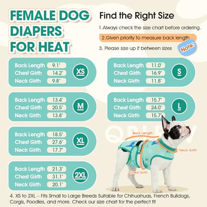 QBLEEV Dog Diapers Overalls, Escape Proof Full Body Female Male Dog Diapers with Suspenders, Reusable Washable Period Pants for in Heat Incontinence, 2-1Detachable Doggie Onesie with Tail Hole - color: Green, size: XS