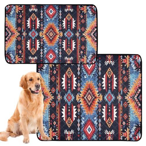 Qilmy Aztec Pet Mat, Waterproof Reusable Dog Training Pad Anti-Slip Pet Creat Pad for Small Medium Large Dogs and Cats - size: Medium+Large