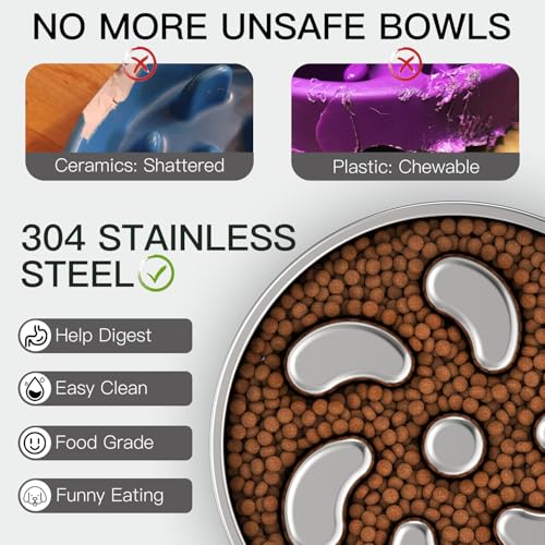 Slow Feeder Dog Bowl-3Cups for Large Breeds, Double Wall Food-Grade Stainless Steel, Heavy Duty with Non-Slip Rubber Base, Puzzle Maze Bowl to Slow Down Eating - color: Spiral-1Pack, size: L 3~3.5Cups