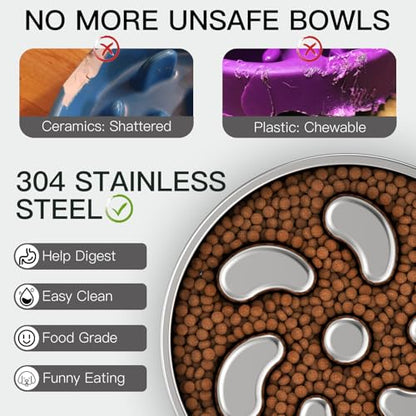 Slow Feeder Dog Bowl-3Cups for Large Breeds, Double Wall Food-Grade Stainless Steel, Heavy Duty with Non-Slip Rubber Base, Puzzle Maze Bowl to Slow Down Eating [2Pack] - color: Spiral-2Pack, size: L 3~3.5Cups