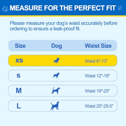 Wowflash 100 Count Male Dog Diapers Disposable, Leakproof Dog Wraps with Wetness Indicator, Breathable Quick-Dry, Secure Fit Doggy Belly Bands for Incontinence, Marking & House Training, X-Small - size: X-Small