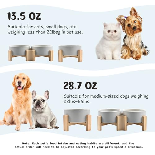 SPUNKYJUNKY 15° Slanted Ceramic Dog and Cat Bowl with Wooden Stand, Tilted Bulldog Food and Water Bowl No Slip Non-Spill for Cats Medium Dogs Big Face Pets 28.7 OZ (3.6 Cups, Grey) - color: Grey, size: 3.6 CUPS × 1