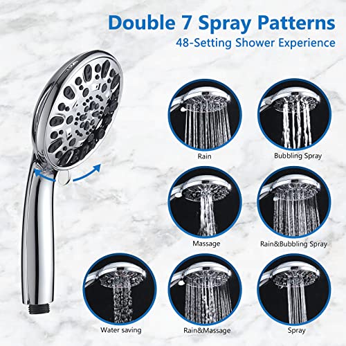 High Pressure 48-Settings Shower Head with Handheld Shower,Drill-Free 3-Way Diverter for Easy Reach,Adjustable Height Slide Bar Dual Shower Head Combo Set - Chrome - color: Chrome
