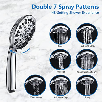 High Pressure 48-Settings Shower Head with Handheld Shower,Drill-Free 3-Way Diverter for Easy Reach,Adjustable Height Slide Bar Dual Shower Head Combo Set - Chrome - color: Chrome