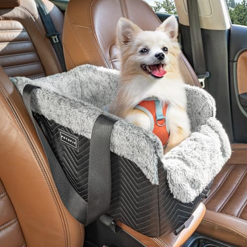 PETSFIT Center Console Dog Car Seat, Portable Pet Car Seat with Safe Protective Hooks, Luxury Dog Car Seats for Small Dogs Includes Safety Leash and Storage Pocket for Pets Up to 9 lbs (Black) - color: Black