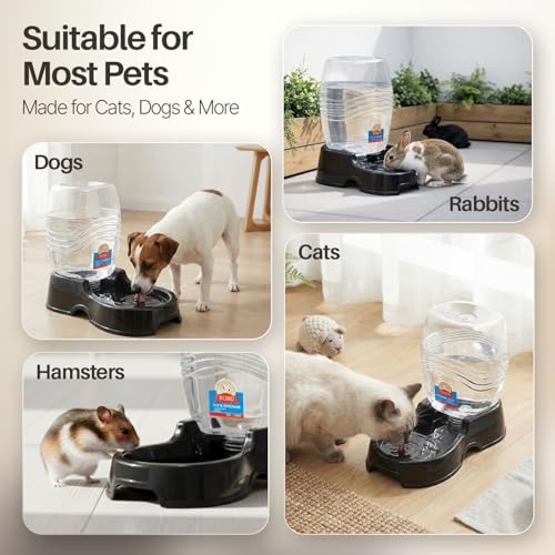 Flexzion Automatic Gravity Pet Waterer for Cat & Dog - Non-Skid & Easy-Clean Auto Replenish Water Dispenser Drinking Bowl (3/8 Gallon / 1.5L), Black - color: Black, size: 1.5 L