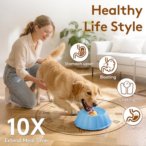Dog Lick Bowl Ball Slow Feeder, Licking Bowl for Liquid Treat with Rolling Spin Sphere Roller Licker, Non-Slip 4/5 Cup Slow Feeder Bowl for Dietary Supplement/Post-op Nutrition (Blue) - color: Blue