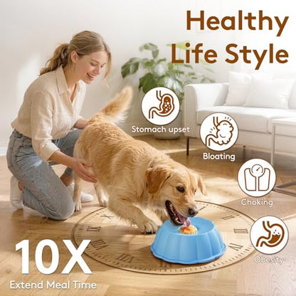 Dog Lick Bowl Ball Slow Feeder, Licking Bowl for Liquid Treat with Rolling Spin Sphere Roller Licker, Non-Slip 4/5 Cup Slow Feeder Bowl for Dietary Supplement/Post-op Nutrition (Blue) - color: Blue