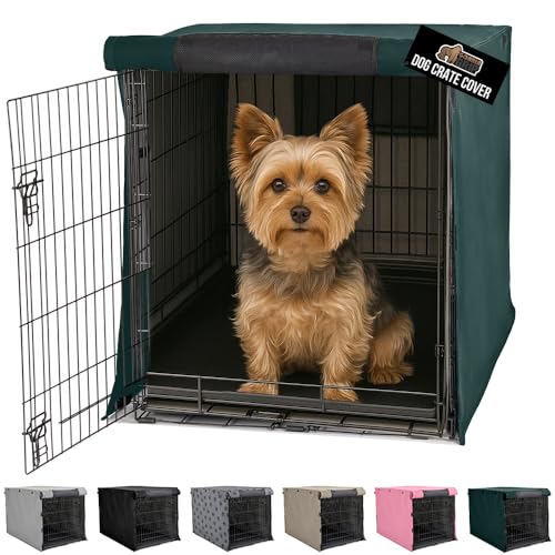 GORILLA GRIP Dog Crate Covers Compatible with Amazon Basics Dog Crates, All Sides Open, Privacy Cover Fits 24" Wire Kennel, Breathable Mesh Windows, Light Reducing Training Cage Topper, Hunter Green - color: Hunter Green, size: 24" X 18" X 20"