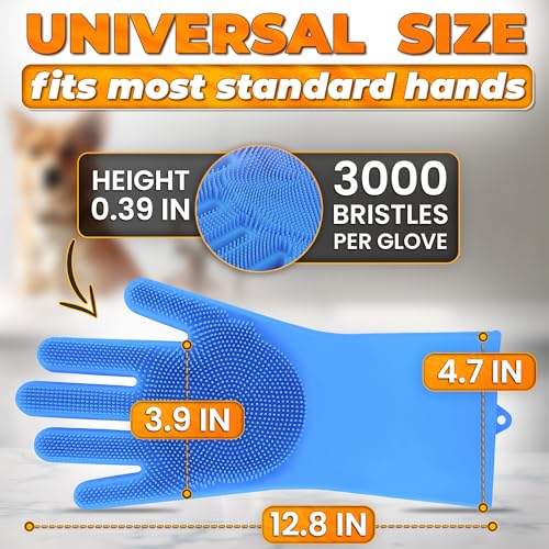 Cat and Dog Shampoo Gloves with 3000 Soft Bristles – 2-in-1 Dog Bath Gloves 11.6", Durable Silicone, Saves Shampoo | Massage, Grooming & Clean Wet or Dry – Made for Every Breed and Coat Style (Blue) - color: Blue
