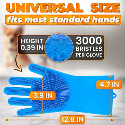 Cat and Dog Shampoo Gloves with 3000 Soft Bristles – 2-in-1 Dog Bath Gloves 11.6", Durable Silicone, Saves Shampoo | Massage, Grooming & Clean Wet or Dry – Made for Every Breed and Coat Style (Blue) - color: Blue