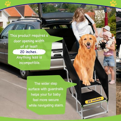 Dog Stairs with Guardrail for Large Dogs Extra Wide 20Inch Step, 34 Inch 4 Step Non Slip Surface, Supports up to 230 lbs Designed for Oversized SUVs, Off Road Vehicles, and Pickup Trucks - size: 20" W x 34-36" H