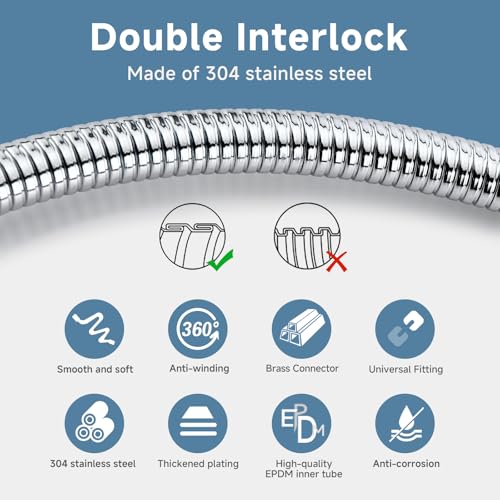 304 Stainless Steel Shower Hose Extra Long 6ft Handheld Showerhead Hose Chorme High Pressure Rv Shower Hoses Replacement Soft 69 Inches Chrome Bidet Sprayer Hoses Attachment - color: Chrome, size: 69 Inches