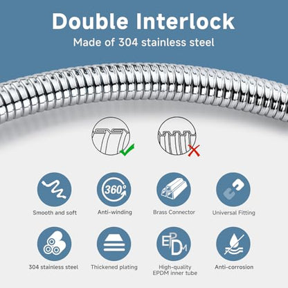 304 Stainless Steel Shower Hose Extra Long 6ft Handheld Showerhead Hose Chorme High Pressure Rv Shower Hoses Replacement Soft 69 Inches Chrome Bidet Sprayer Hoses Attachment - color: Chrome, size: 69 Inches