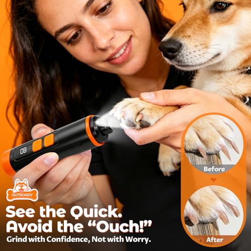 Upgraded Ultra Quiet Dog Nail Grinder with LED Light & Safety Guard - Rechargeable Adjustable Speed Pet Nail Trimmer for Painless Grooming of Dogs & Cats
