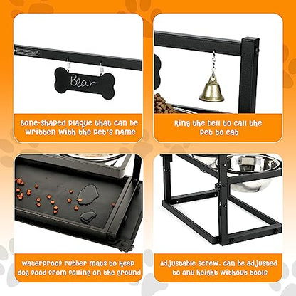 SHAINFUN Elevated/Raised Dog Bowls Stand Adjusable Height with Two 1.7L Stainless Steel Food Bowls and Spill Proof Mat, for Large and Medium Dogs. - size: large dogs