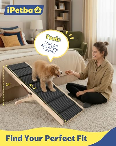 Dog Ramp for Bed & Couch for Small & Medium Dogs - Joint-Friendly, Anti-Slip, Adjustable, Odor-Free, Up to 70 lbs - size: Medium