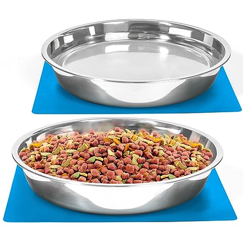 Shallow Dog Food Bowls, Non Slip Food Grade Stainless Steel Bowls for Large Dogs - Interior Size (Dia:10.6" xHeight 2.0") Hold 8 Cups / 2 Quart (2 Packs)