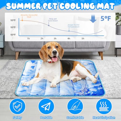 Chunful 4 Pack Dog Cooling Mat Water Injection Pet Cooling Mat for Dogs Cats with Storage Bags Washable and Foldable Pet Pad Summer for Small Medium Large Breeds of Doggy Bed Sofa Floor Car Seat(M) - size: M