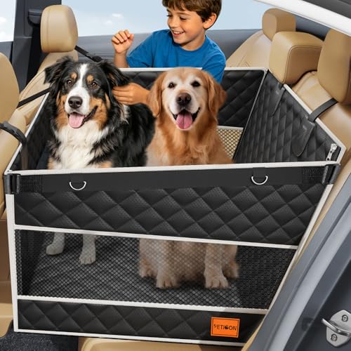 PETICON Dog Car Seat for Large/Medium Dogs, One-Piece Hard Bottom Back Seat Extender with 2 Mesh Windows, Waterproof Pet Carseat with Storage Pocket, Dog Hammock for Cars, SUVs and Trucks - size: XL