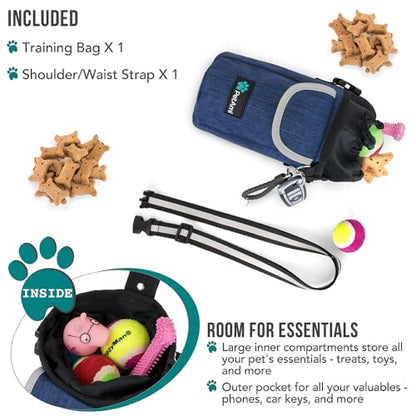 PetAmi Dog Treat Pouch, Large 3-Cup Dog Training Treat Bag with Poop Bag Dispenser, Hands-Free Waist Belt & Crossbody Strap, Reflective with Multiple Pockets & Belt Clip (Navy) - color: Navy