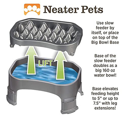 Neater Pet Brands – Neater Raised Slow Feeder Dog Bowl – Elevated and Adjustable Food Height - (6 Cup, Gunmetal)