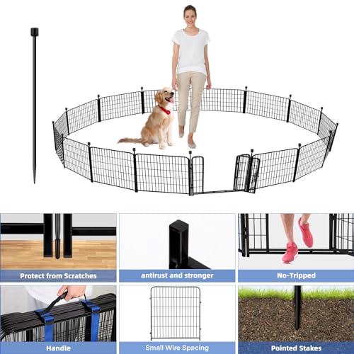 ADAVIN 32 in(H) Garden Fences and Borders,1 Gate+11 Panels Dog Fence Outdoor for Yard, Temporary Fence, Flower Garden Fencing, Heavy Duty Iron Metal Animal Barrier Fences,Total 26.6 Ft(L),Black - size: 12panels-32in(H)×26.6ft(L)