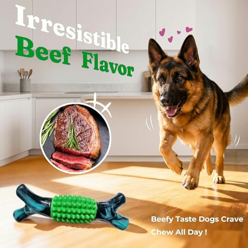 Dog Chew Toys for Aggressive Chewers, Rubber Branch Bone & Durable Nylon Dog Bones with Beef Flavor, Indestructible Dog Toys for Medium Large Dogs,Clean Teeth - color: 03-dark green