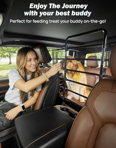 JOYTUTUS Dog Car Barrier, Pet Barrier Follow the Seat Movement 34"- 58" Width Adjustable SUV Dog Barrier for Back Seat, Vehicle Gate Heavy Duty, Ideal for Sedans SUVs Trucks MPVs