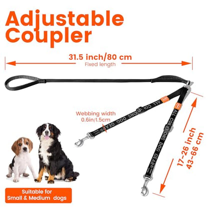 HOWGO Double Dog Leash,Tangle-Free 360 Swivel(Brown, Pro S-M w.Handle) | Individually Adjustable Length, Double Padded Handles,Aviation Aluminum Hooks,Durable Nylon,No-Tangle Walking,All Breeds - color: Brown, size: Pro S/M Handle