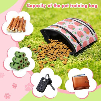 Strawberry Water-Resistant Dog Treat Pouch, 3 Ways to Wear Treat Bag with Magnetic Closure & Reflective Strip, Hands-Free for Pet Training, Walking