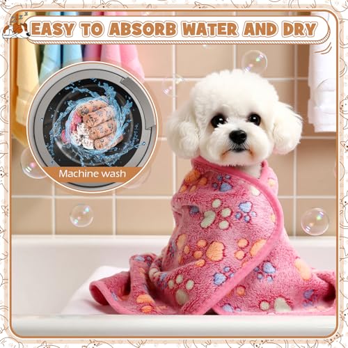 Tegeme 12 Pcs Pet Blankets 30 x 20 Inch Soft Fluffy Fleece Dog Cat Warm Paw Print Pattern Blankets Flannel Throw for Pets Dog Puppy Cat(Pink,Beige,Camel) - color: Pink, size: 30 x 20 Inch