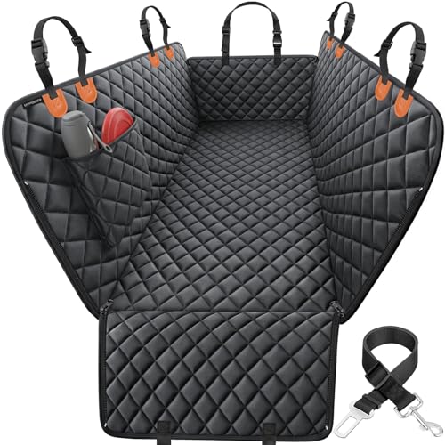 URPOWER Dog Car Seat Cover for Pets 100% Waterproof Seat Cover Hammock 600D Heavy Duty Scratch Proof Nonslip Durable Soft Back Seat Covers for Cars Trucks and SUVs - color: Black with Orange, size: XL - 60" Length