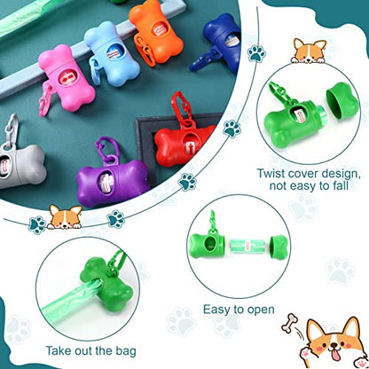 Zhehao 120 Pcs Bone Shaped Dog Poop Bag Dispensers with Disposal Small Dog Waste Bag Holder with Hook for Pet Puppy Walking Hiking Camping, 8 Colors