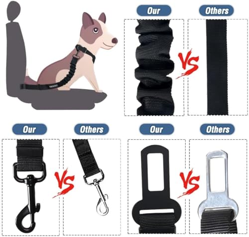 COOYOO Dog Seat Belt,Retractable Dog Car Harness Seat Belt for Car Adjustable Nylon Pet Safety Seat Belts Heavy Duty & Elastic Bungee Buffer - color: 06-Gray Blue