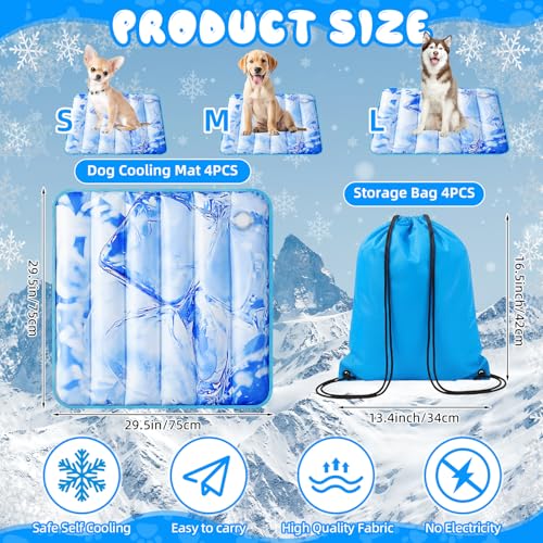 Chunful 4 Pack Dog Cooling Mat Water Injection Pet Cooling Mat for Dogs Cats with Storage Bags Washable and Foldable Pet Pad Summer for Small Medium Large Breeds of Doggy Bed Sofa Floor Car Seat(L) - size: L