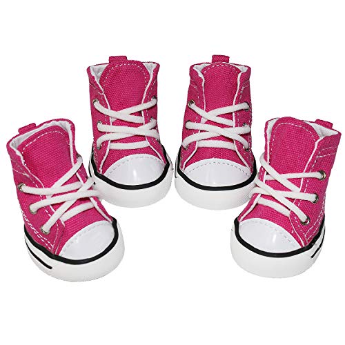 Pet Dog Shoes, Puppy Canvas Sport Shoes Sneaker Boots, Non Slip Causal Shoes Dog & Cat Paw Protective Cover for Outdoor Walking, Sports and Hot Pavement, 4pcs - color: Pink, size: #6