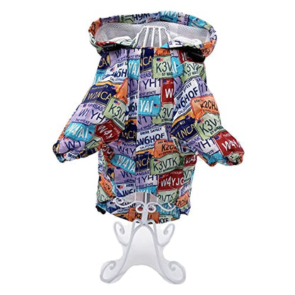 Dog Raincoat Hooded Leash Hole Waterproof Rain Coat Jacket Rainwear for Small Pet Cat Puppy (XXS: Length - 8", Retro License) - color: Retro License, size: XXS: Chest - 10", Length - 8"