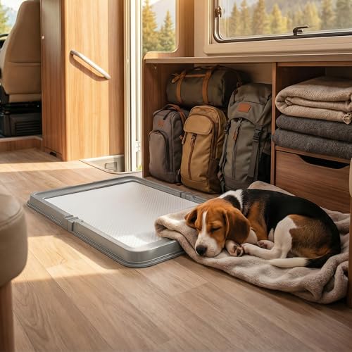 PawHut Pee Pad Holder 34" x 24.5", Foldable Indoor Potty Tray for Dogs, Large Training Pad Holder, Includes 3 Pee Pads, Anti-Slip & Easy to Clean