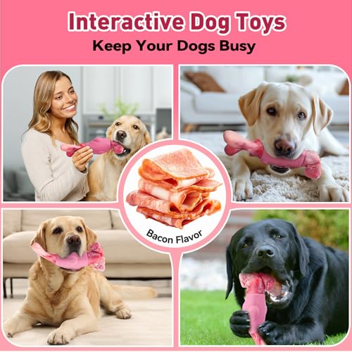 BIKIISEN Dog Toys for Aggressive Chewers, Interactive Dog Chew Toy for Large Dogs, Indestructible Squeaky Toys to Keep Them Busy, Tough Toy for Medium/Large Breed Dogs Pink - color: Pink