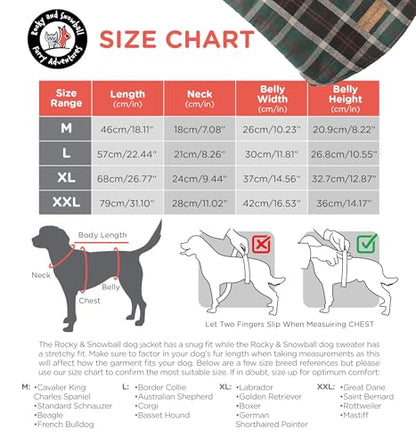 Rocky 2-in-1 Reversible Dog Jacket - Waterproof Snow Coat for Medium & Large Dogs - color: Green Tartan, size: Large